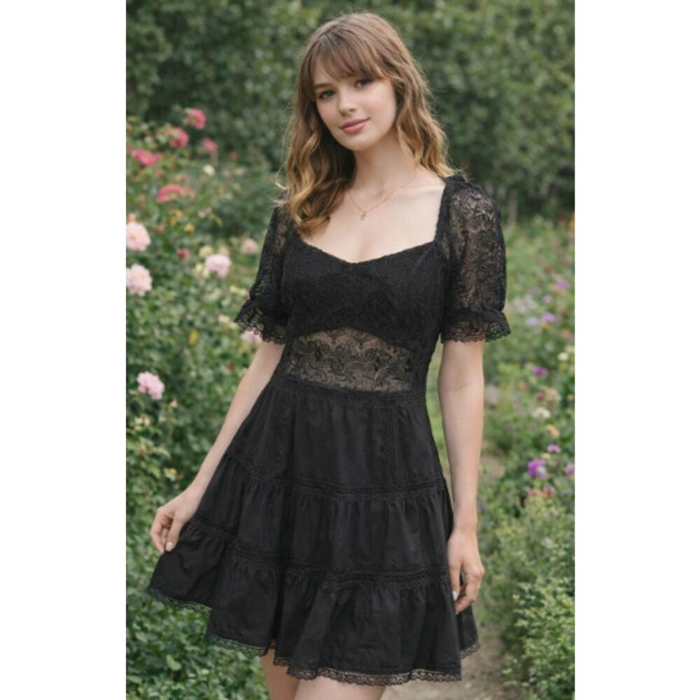 NWT- Lucy Paris Black Puff Sleeve Sundress- Size Large